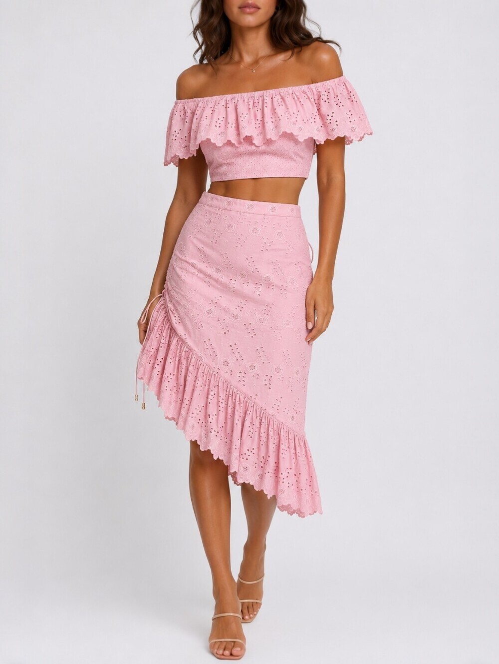 Loveshackfancy Pink Eyelet Ruffle Co Ord Set Coquette Resort XS